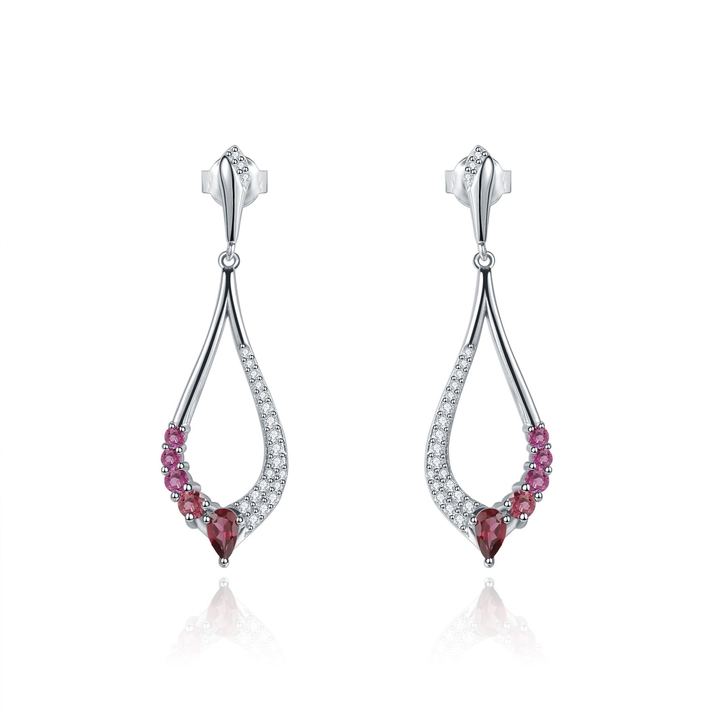 Hollow Tear Drop Natural Gemstones Silver Drop Earrings