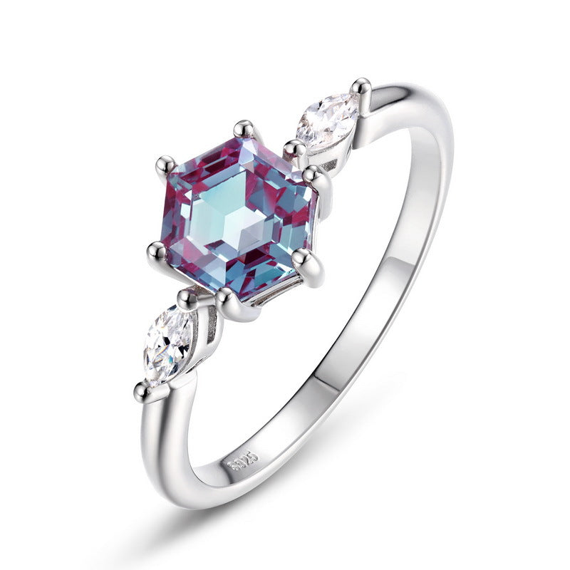 Planderful Jewelry Alexandrite Ring Sterling Silver Geometric