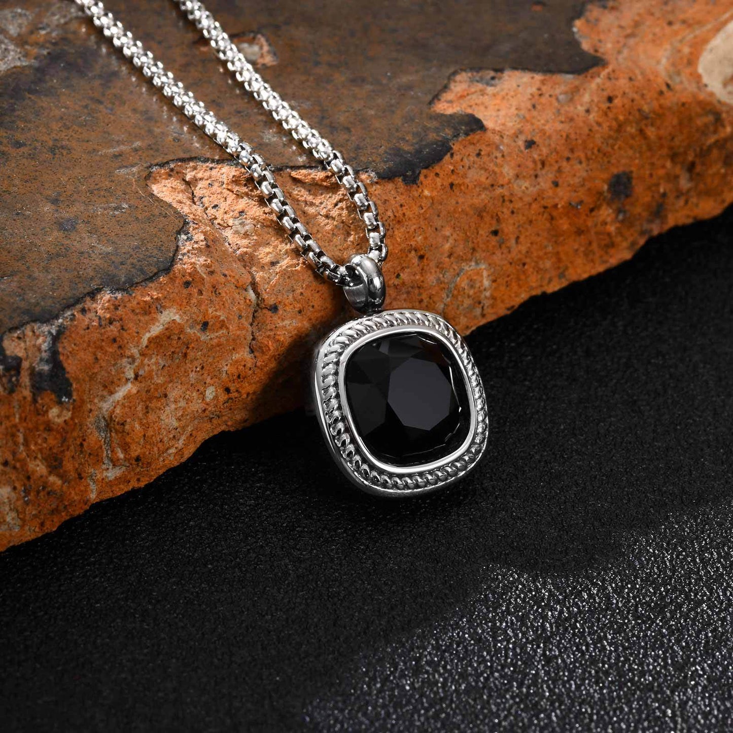 Planderful Titanium Steel Square Pendant for Men Versatile