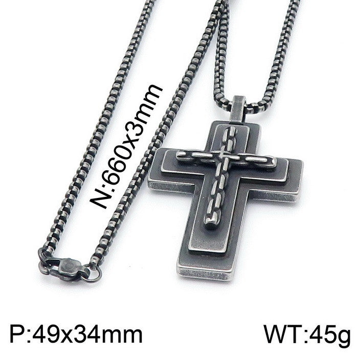 Planderful Cross Necklace for Men Stainless Steel MultiLayer