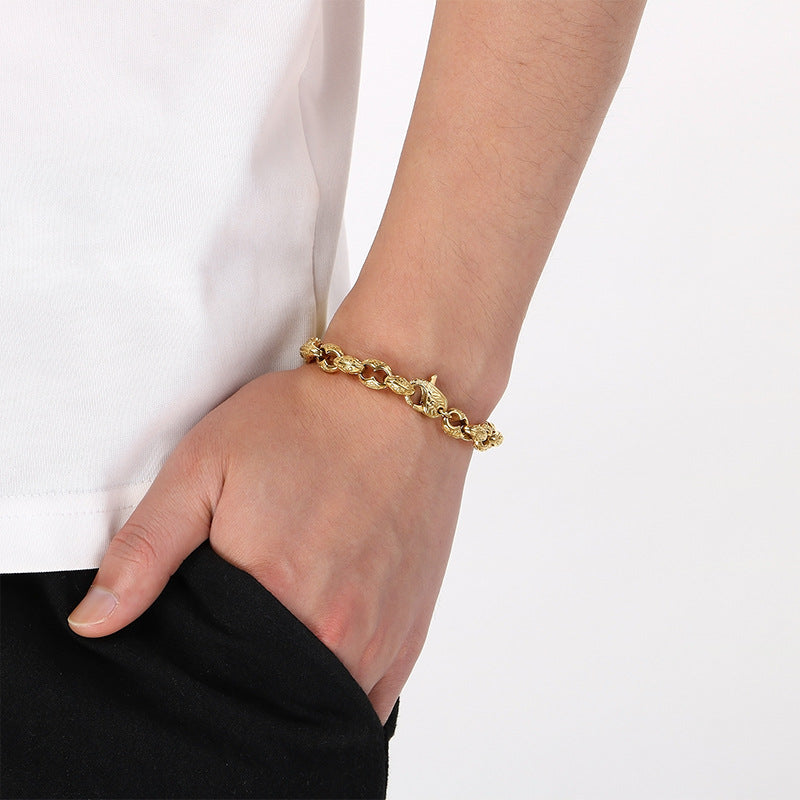 Punk Style Pig Nose Chain – Smeared Dotted Coffee Bean Chain Stainless Steel Men's Bracelet
