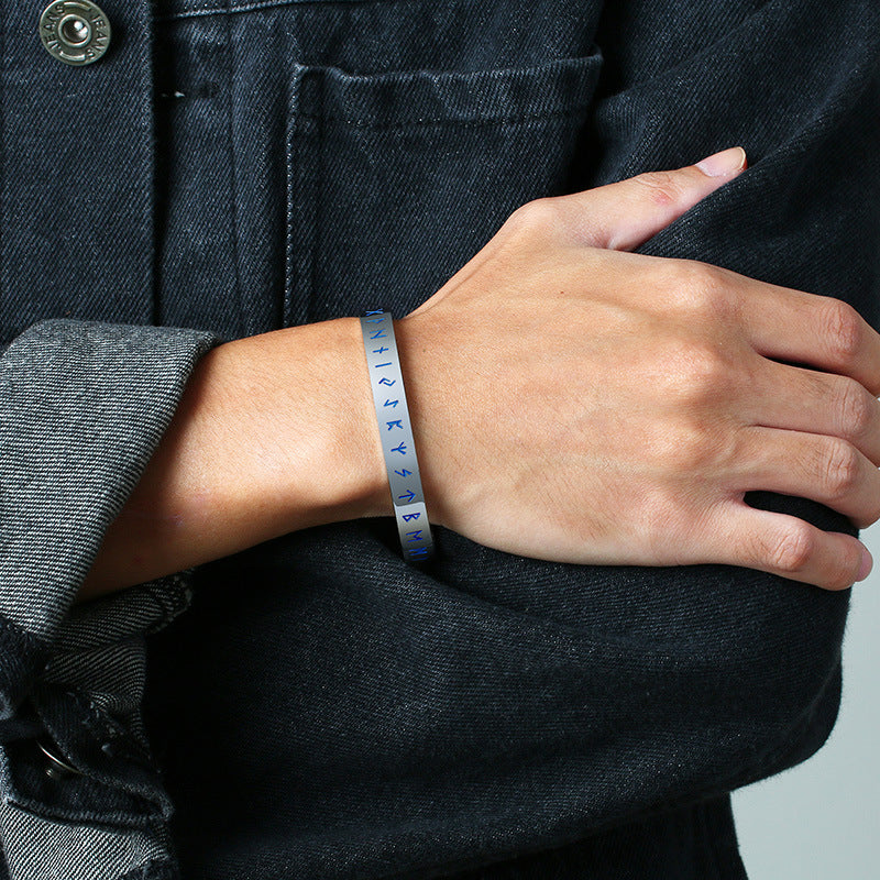 Stainless Steel Viking Symbol C-Shaped Open Bracelet Steel Men's