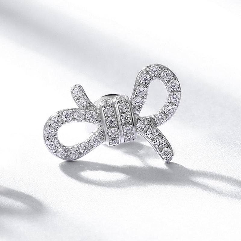 S925 Sterling Silver Zircon Bow Stud Earrings
