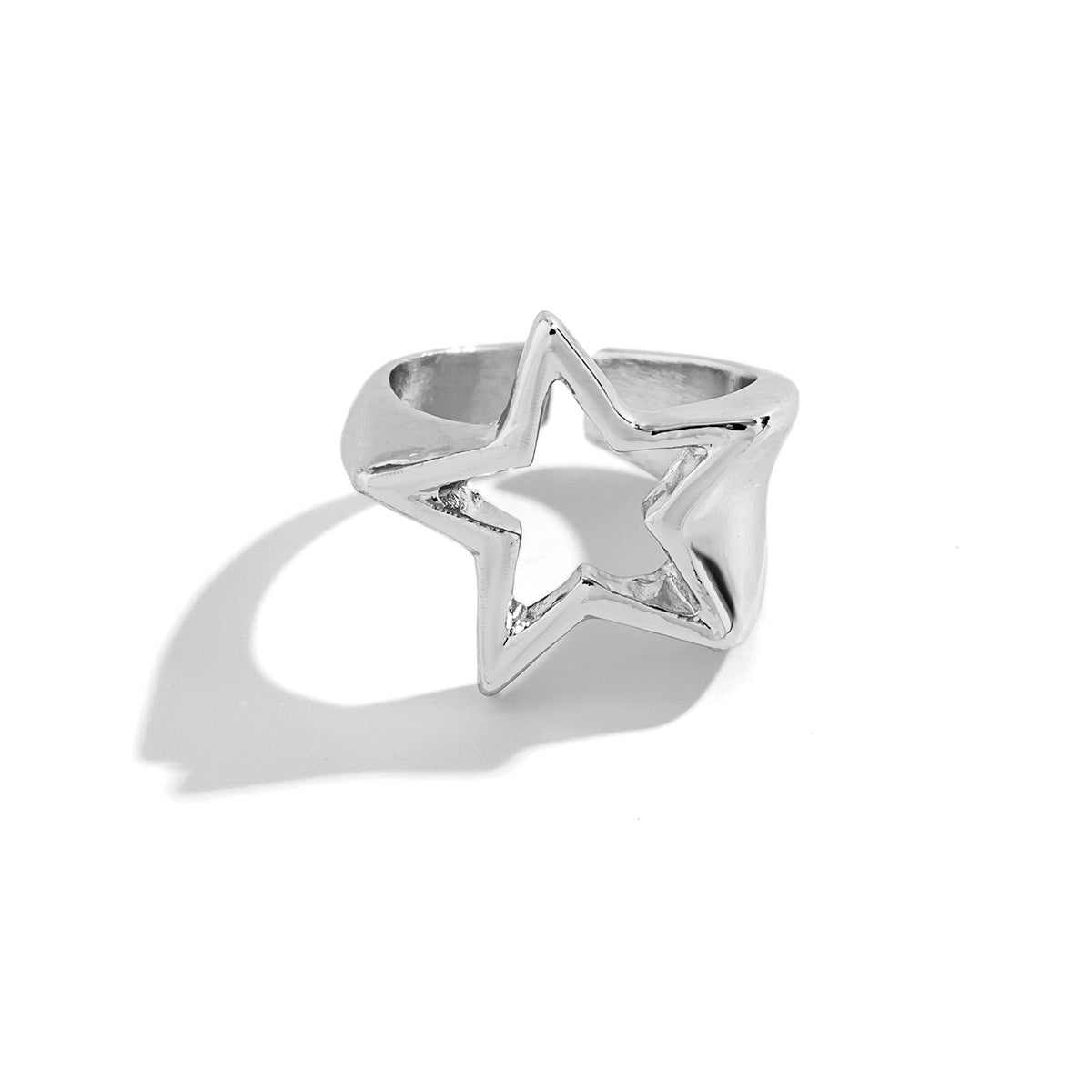 Planderful Vienna Verve Five Point Star Ring Set For Women Metal Hollow Geometric Statement