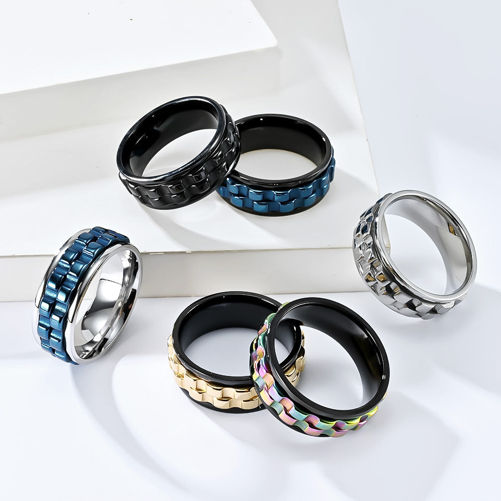 Planderful Everyday Genie Rotating Gear Ring Stainless Steel Stress Relief Unisex Ring Size 7 12