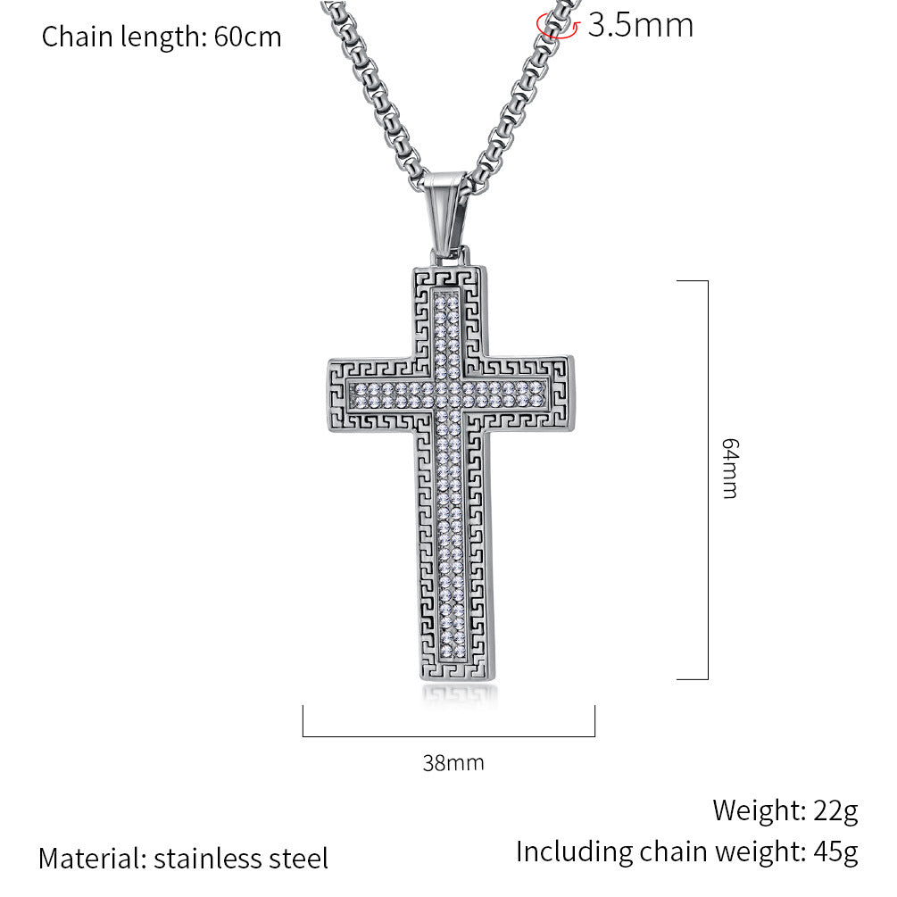 Planderful Titanium Cross Necklace for Hip Hop Streetwear Fans Zircon Accent Niche High End Pendant