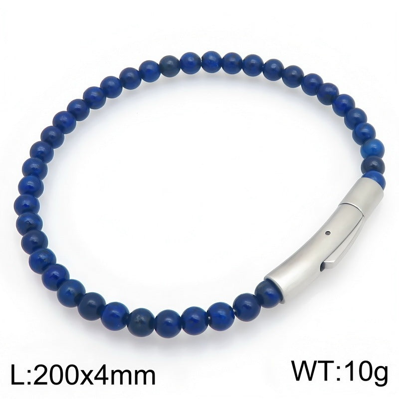 Beaded Bracelet Tiger's Eye Stone Black Agate Stainless Steel Snap Button Unisex Bracelet.