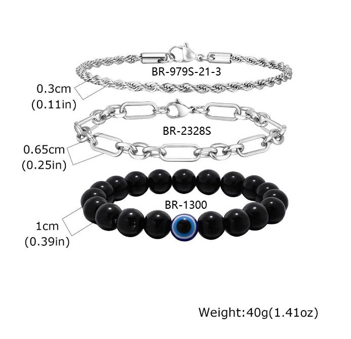 Braided Black Stainless Steel Bracelet for Men
