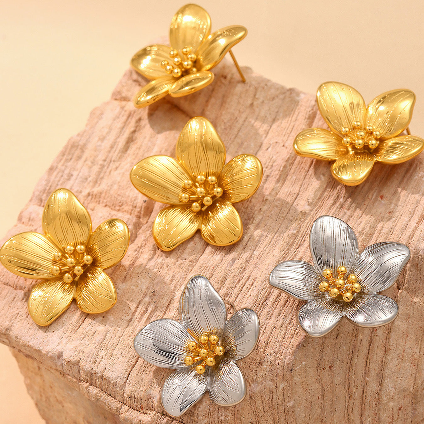 18K Gold Plated Flower Stud Earrings Planderful For Women