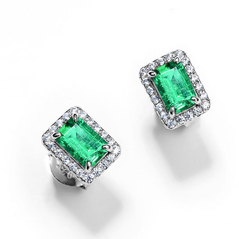 S925 Sterling Silver Lab-Grown Gemstone Emerald-Cut Stud Earrings