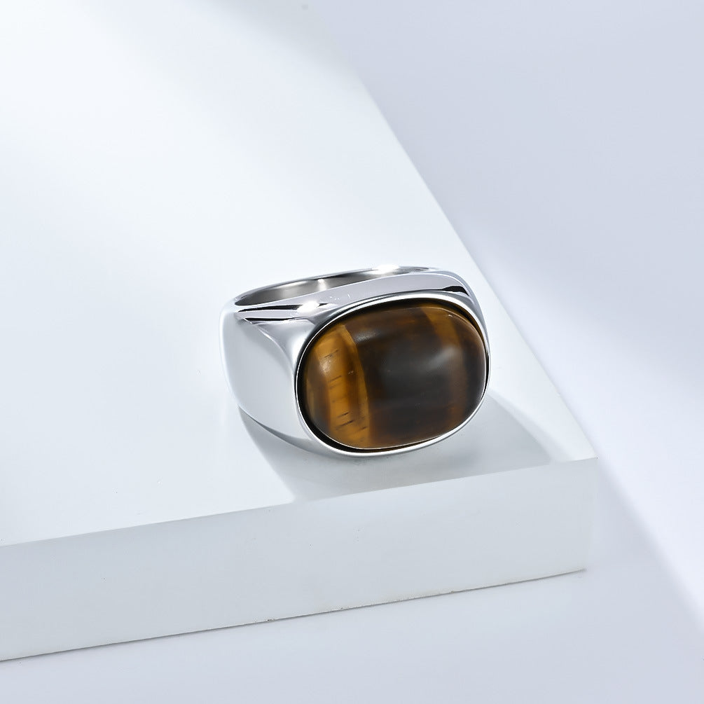 Tiger Eye Ring For Men By Planderful Titanium Steel Durability Retro Style Jewelry
