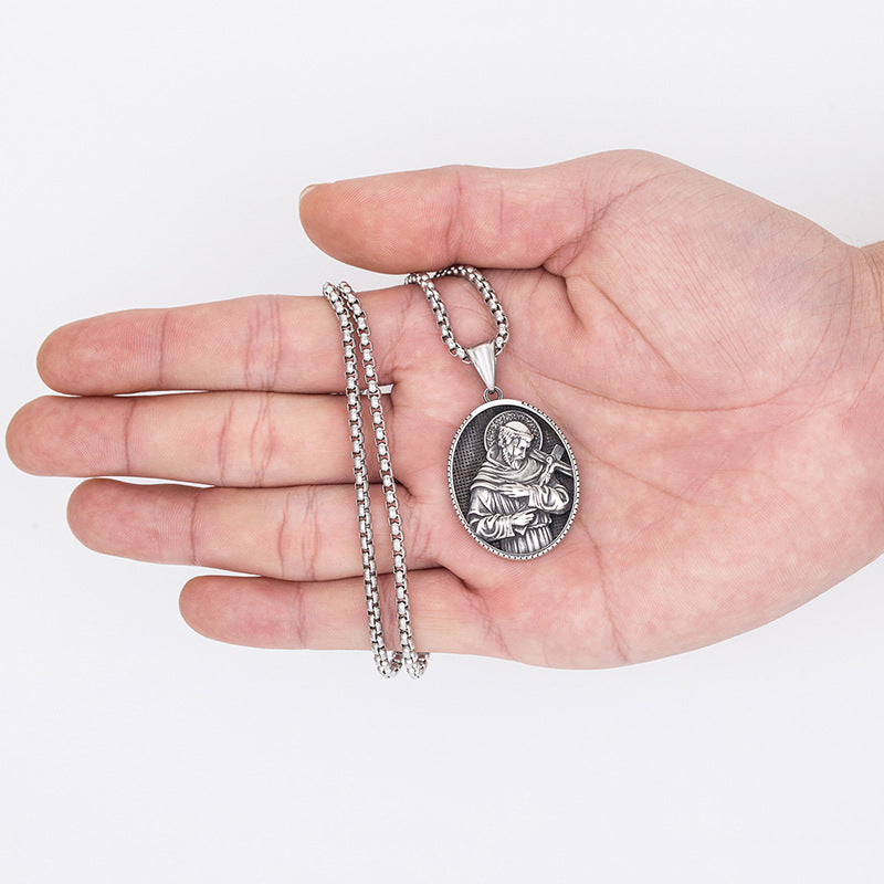 Steel Necklace - Vintage Oval Pendant For Men Planderful