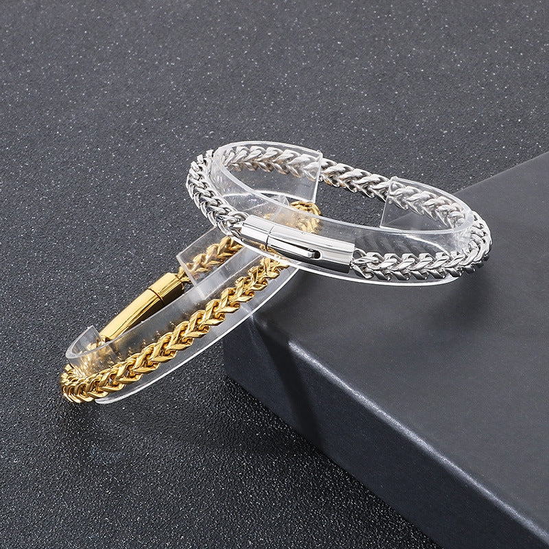 Planderful Men Stainless Steel Chain Bracelet Retro Style