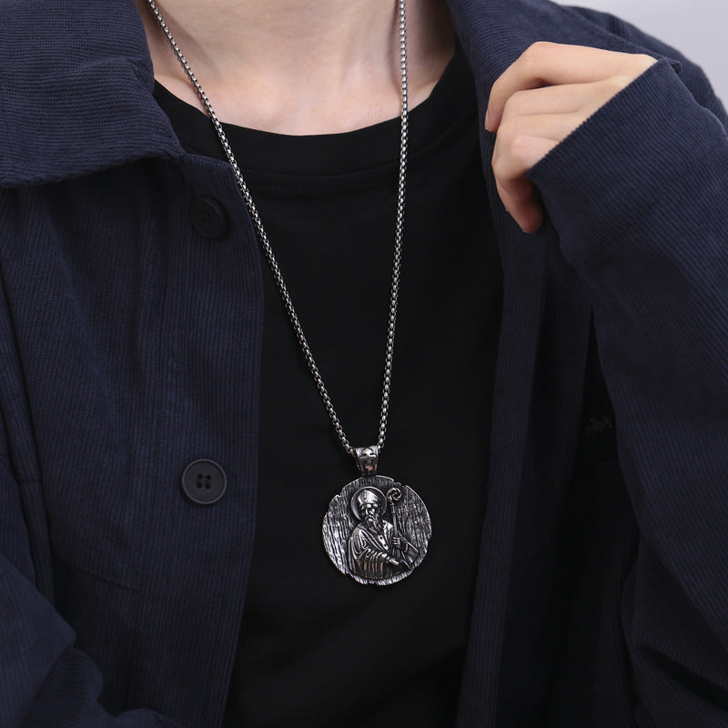 Steel Necklace - Vintage Religious Icon Pendant For Men Everyday Faith Jewelry Gift By Planderful