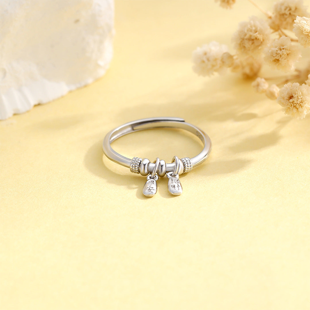 Planderful Safe and Fortune S925 Sterling Silver Ring for Women Adjustable Opening with National Style