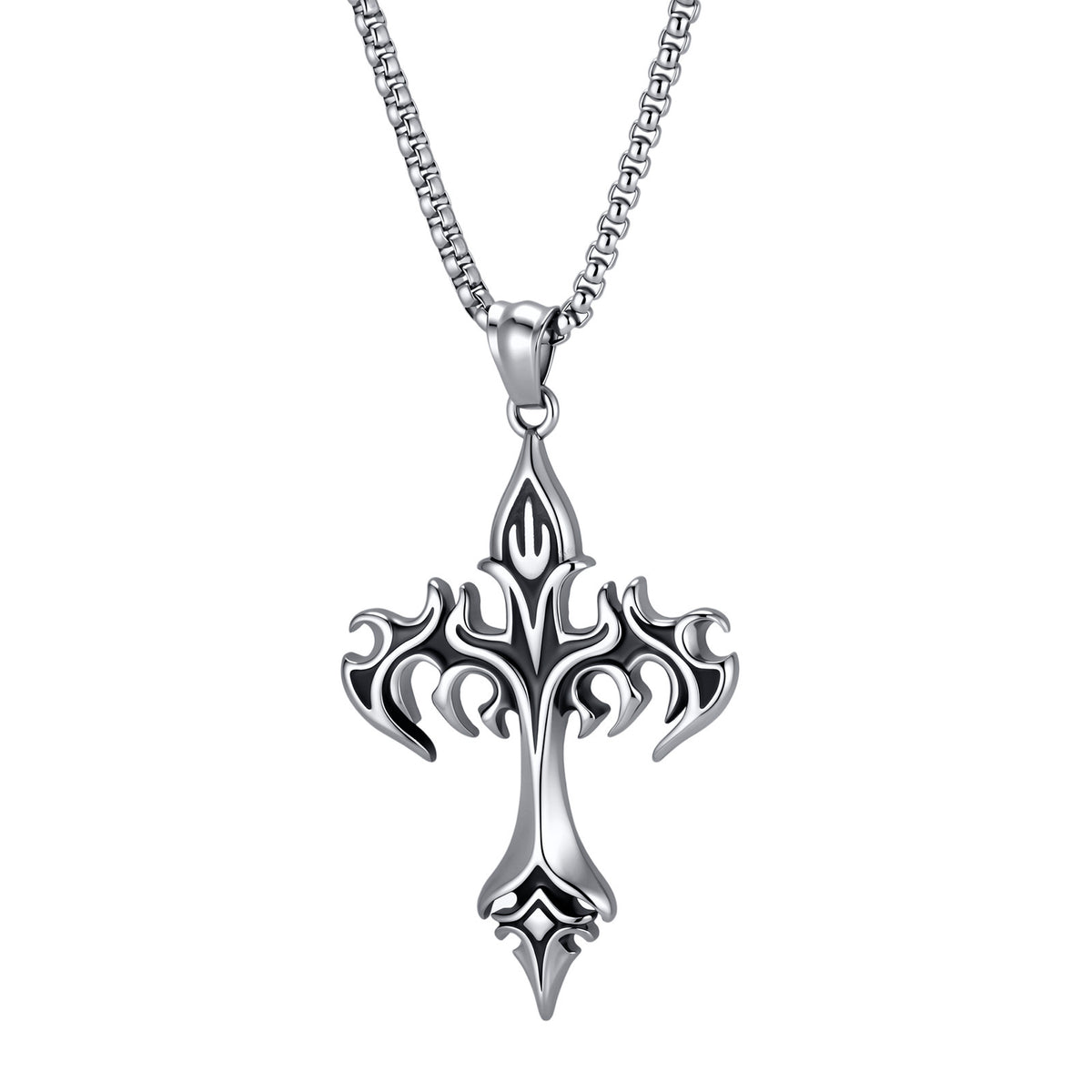 Street Necklace Street Hip Hop Punk Unisex Stainless Steel Flame Cross Pendant