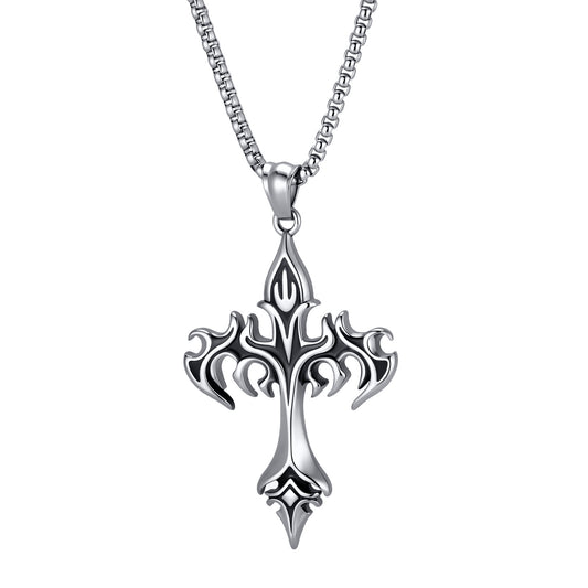 Street Necklace Street Hip Hop Punk Unisex Stainless Steel Flame Cross Pendant