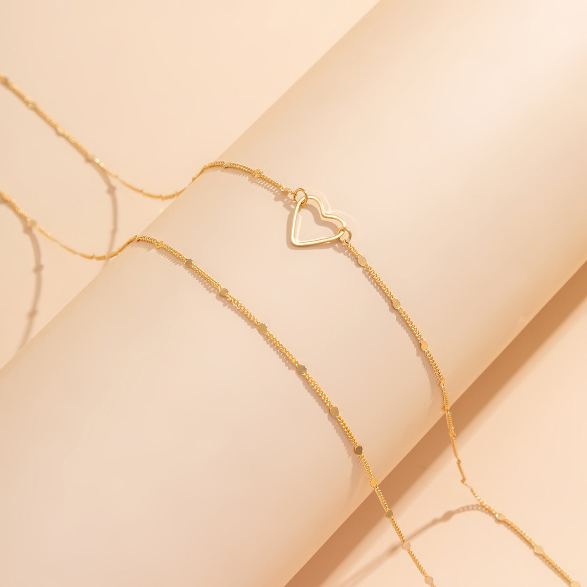 European and American Sweet and Cool Heart-shaped Body Chain with Double-layer Thin Chain