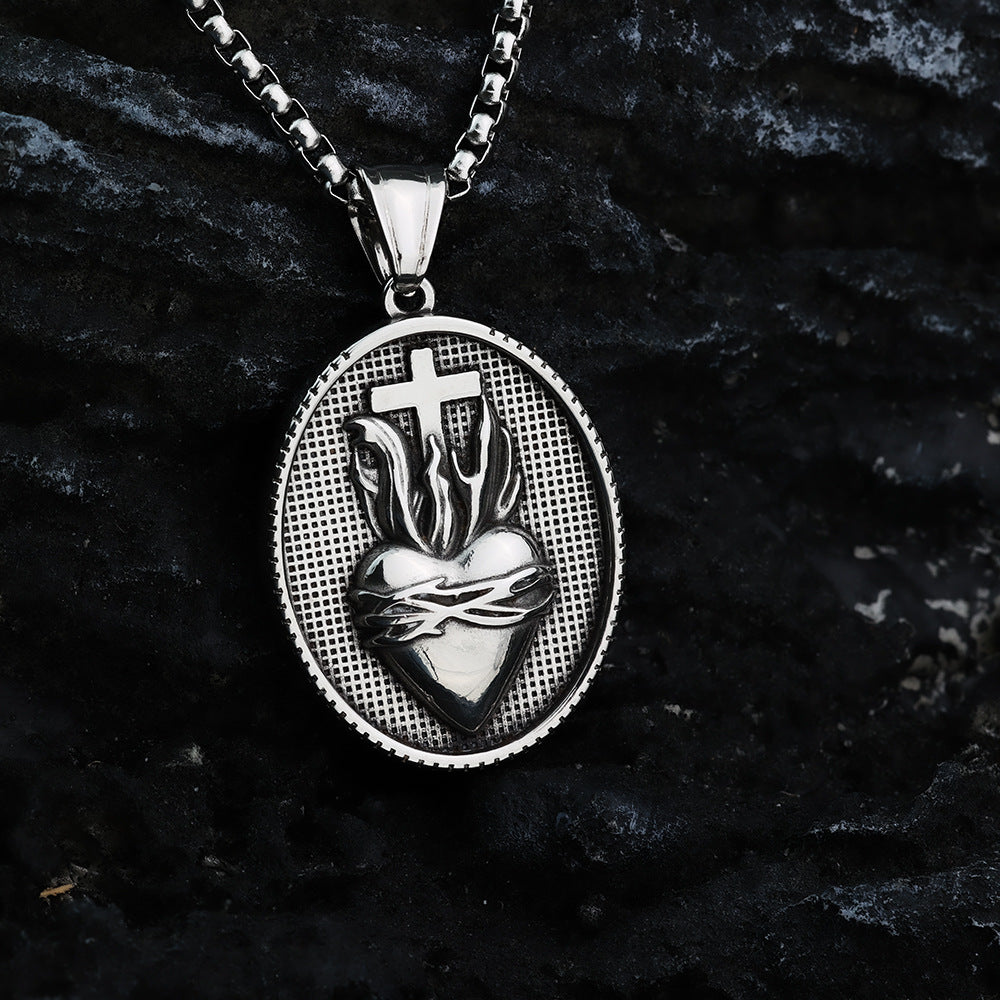 Retro Stainless Steel Men's Pendant Cross Crown Necklace