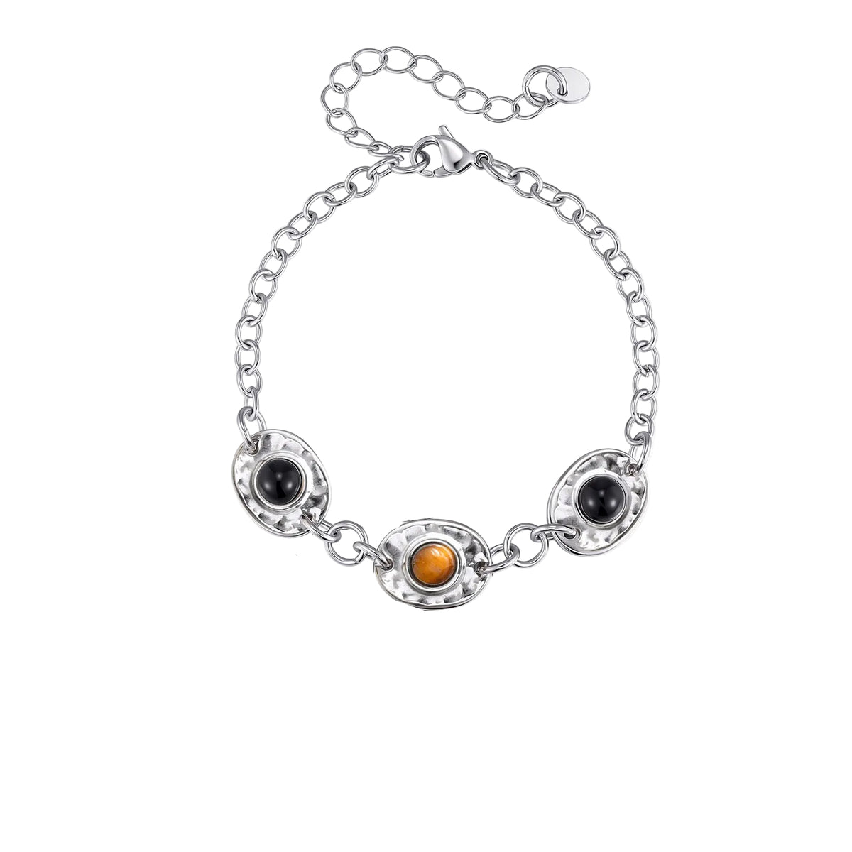 Tiger's Eye Black Stainless Steel Bracelet