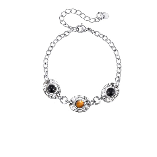 Tiger's Eye Black Stainless Steel Bracelet