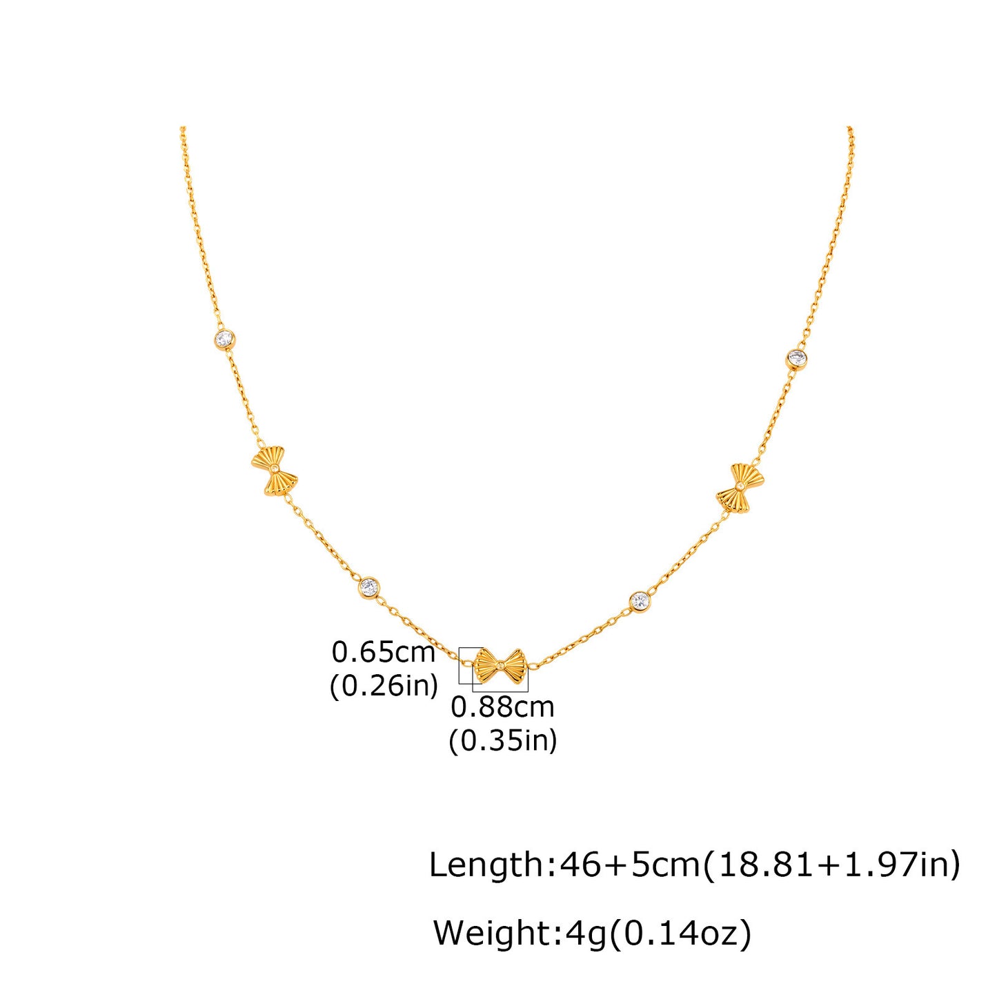 Stainless Steel Bow Zircon Women's Neck Chain Necklace