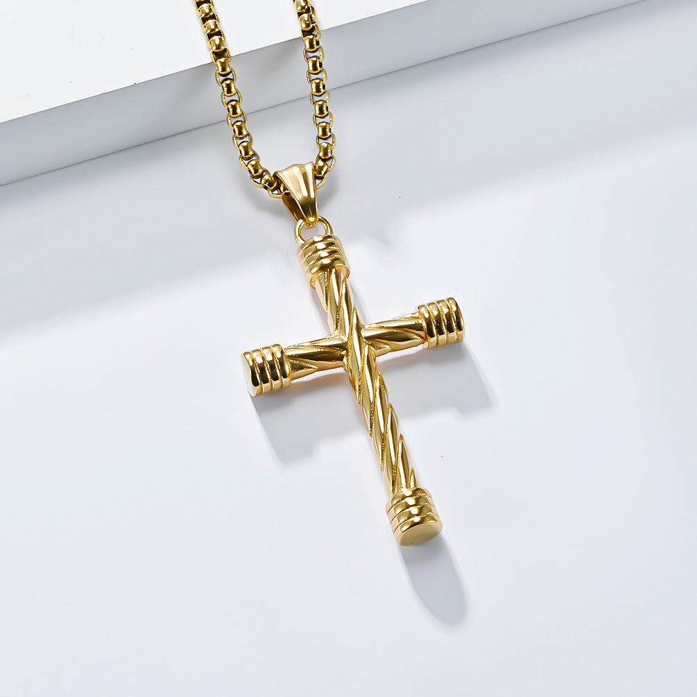 Planderful Men Stainless Steel Cross Necklace Retro Streetwear Pendant For Hipster Fans