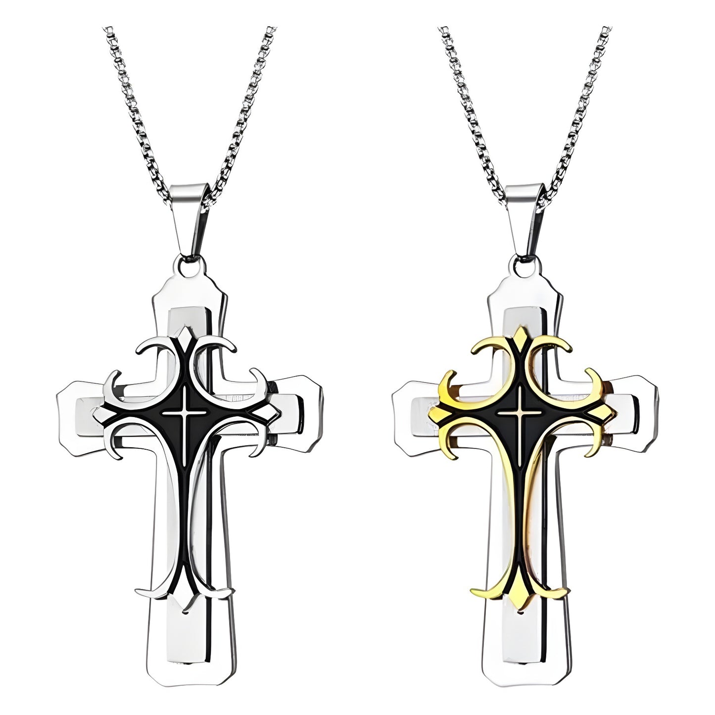 Planderful Titanium Steel Mens Cross Necklace Trendy Sweater Chain Hip Hop Pendant