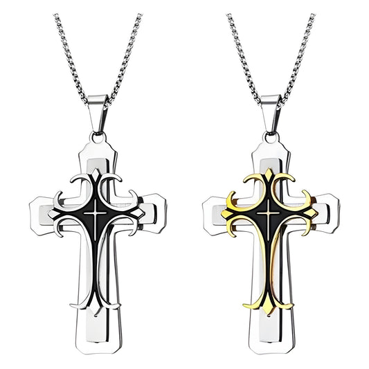 Planderful Titanium Steel Mens Cross Necklace Trendy Sweater Chain Hip Hop Pendant