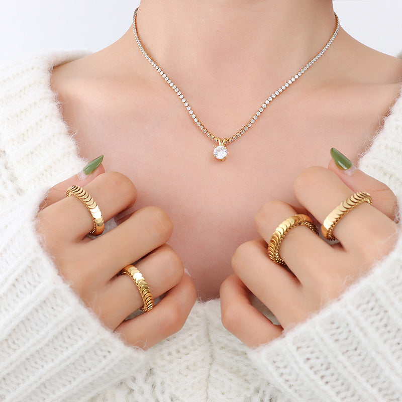 Zircon Chain Necklace with Micro Inlay Technology - Luxurious Gold-Plated Steel