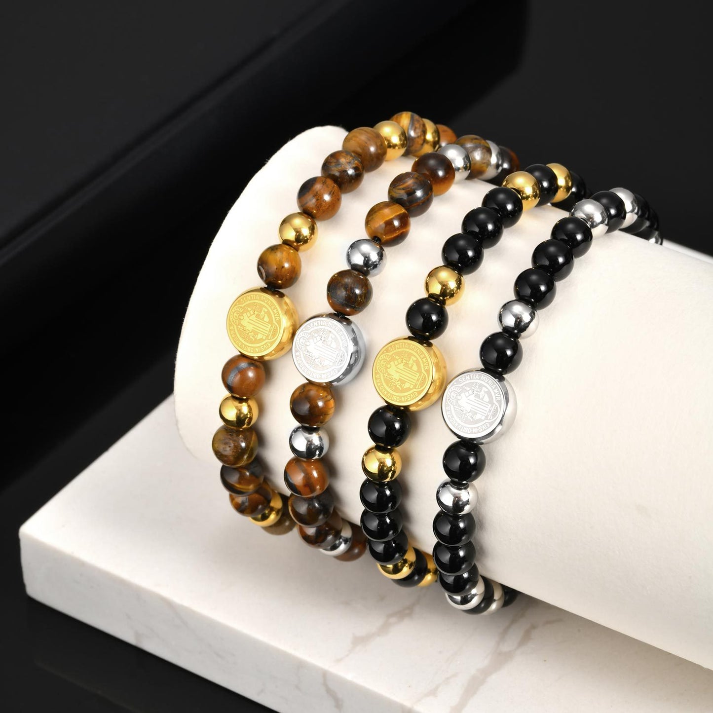 Planderful Saint Benedict Bracelet Natural Stone Beaded Men