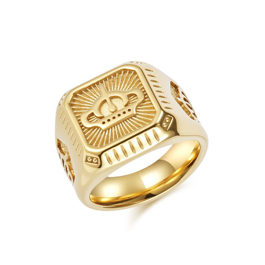 Planderful 18K Gold Crown Ring For Men Stainless Steel Plated Durable Titanium Strength Trendsetting Fashion