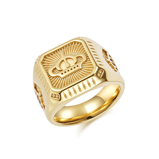 Planderful 18K Gold Crown Ring For Men Stainless Steel Plated Durable Titanium Strength Trendsetting Fashion
