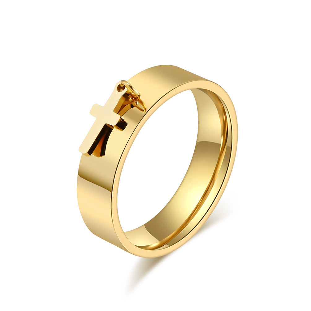 Cross-Border Neutral Wind Star Moon Butterfly Cross Titanium Steel Ring for Men and Children