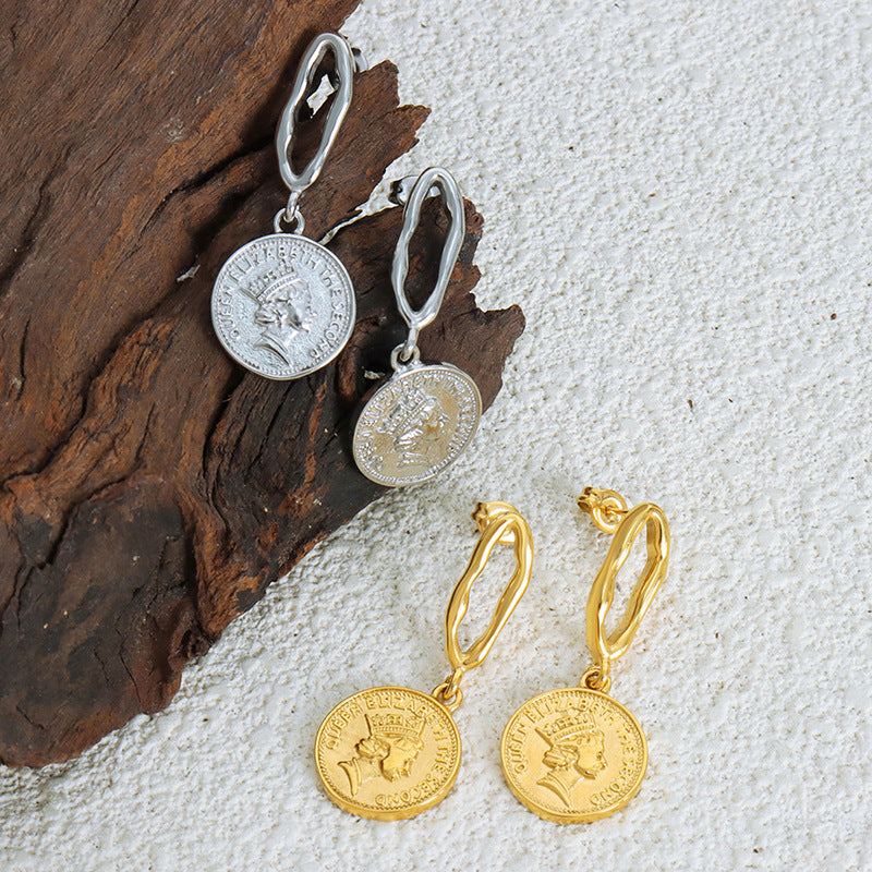 Luxurious French-inspired Geometric Gold Coin Pendant Earrings