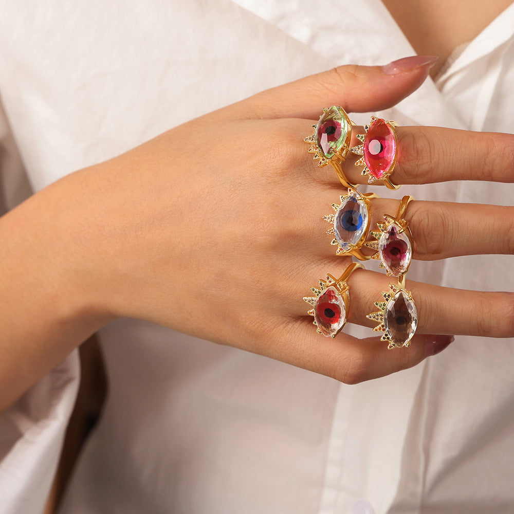 Copper Devil's Eye Zircon Adjustable Ring - Light Luxury Retro Jewelry
