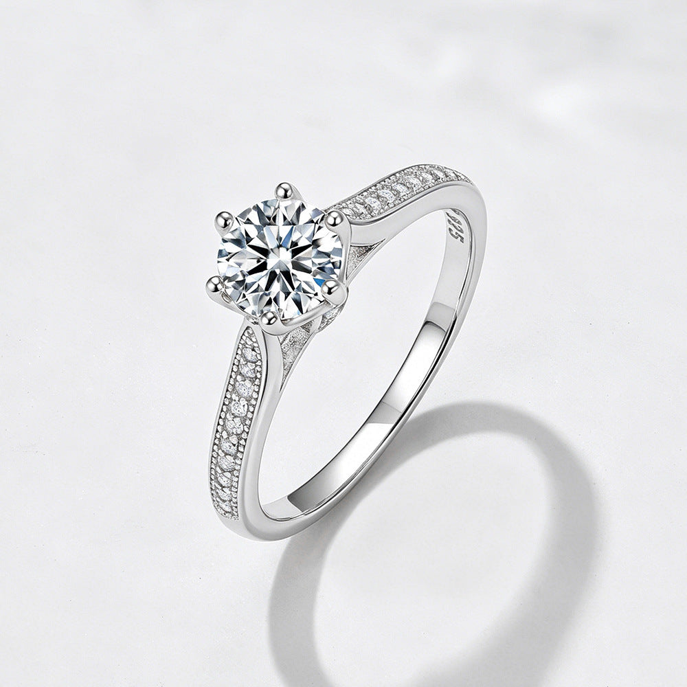 Classic Six-Claw Zircon Ring S925 Sterling Silver Ring Birthday Gift Wedding Ring Jewelry