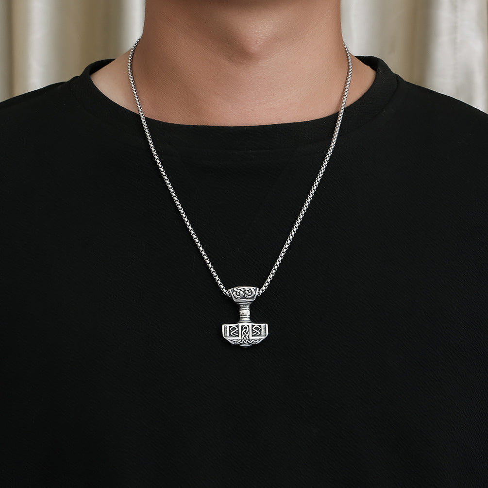 Cross-Border Retro Nordic Thor's Hammer Titanium Steel Necklace