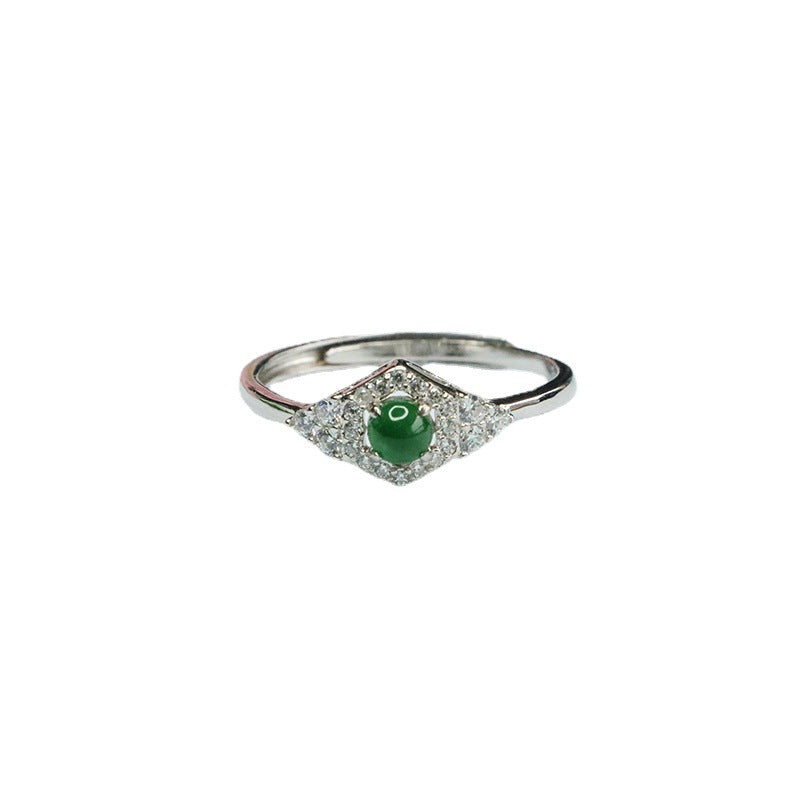 Icy Jade and Zircon Rhombus Sterling Silver Ring