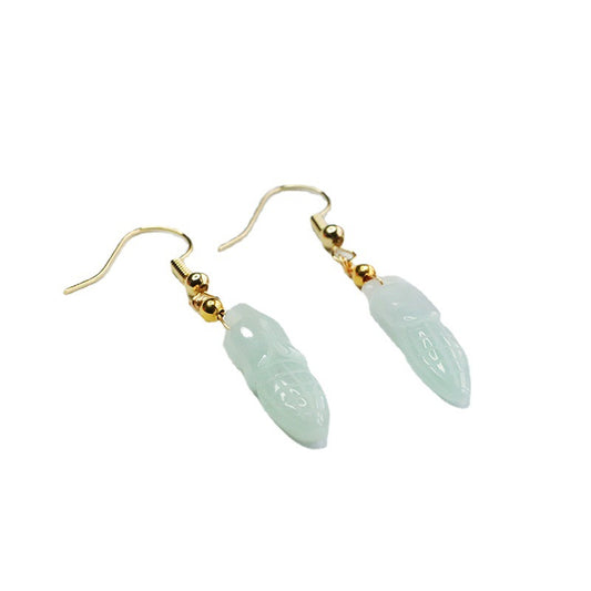 Ear Hooks Earrings adorned with Genuine Burmese Emerald Jade