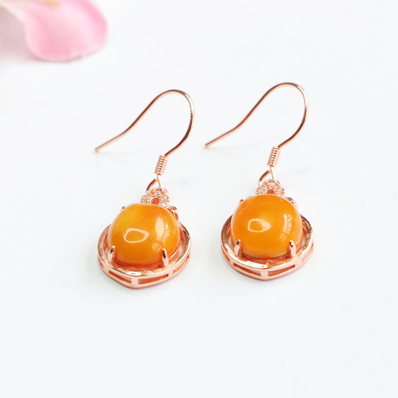 925 Sterling Silver Beeswax Amber Heart Earrings
