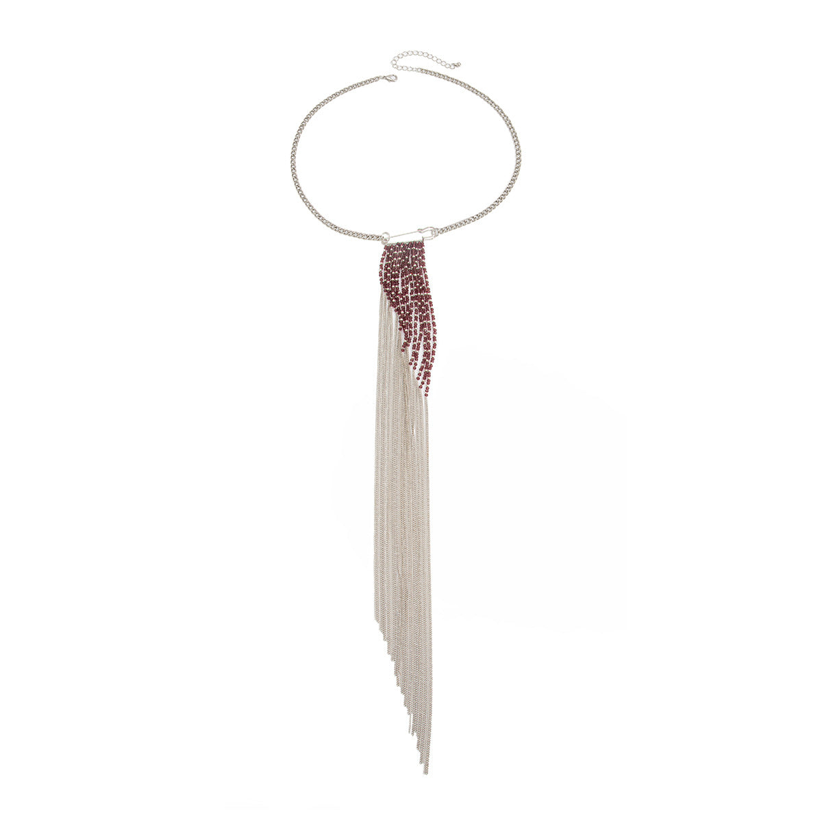 Tie-Shaped Bead Fringe Necklace & Pin