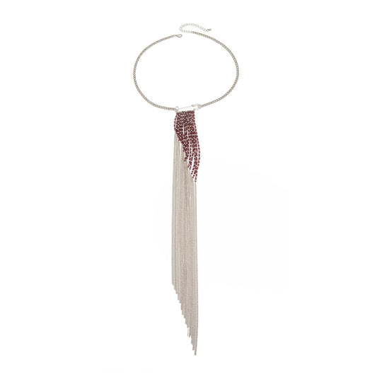 Tie-Shaped Bead Fringe Necklace & Pin