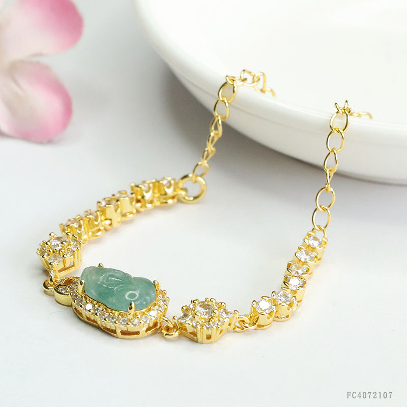 Blue Water Jadeite Pixiu Pavé-Style Bracelet