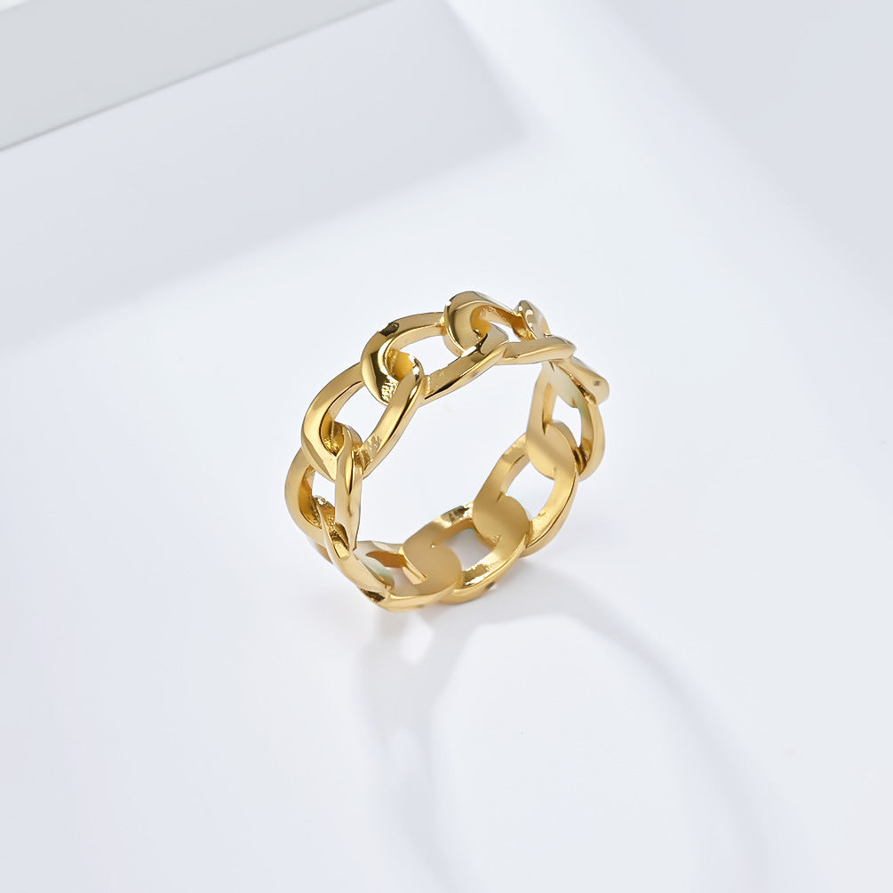 Ins Simple Hollow Cuban Chain Stainless Steel Ring for Men and Women Fashion Jewelry