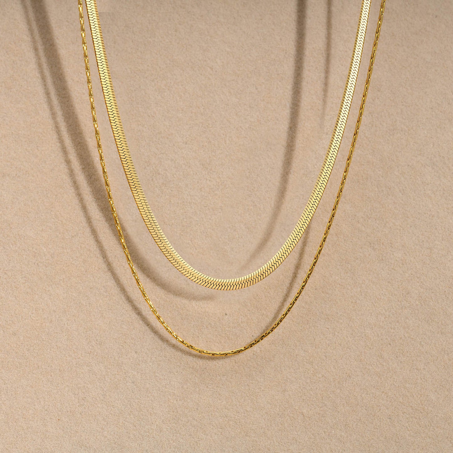 Stainless Steel European American Stack Chain Double Necklace Gold