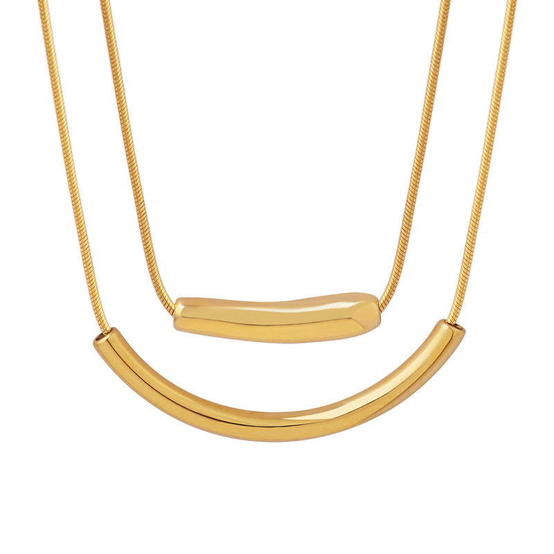 Korean-inspired Smiling Necklace with Titanium Steel Gold-Plating