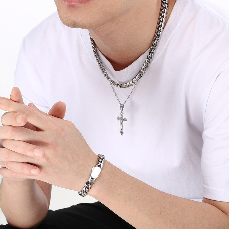 Stacked Sweater Chain Hip Hop Cross Titanium Men Necklace