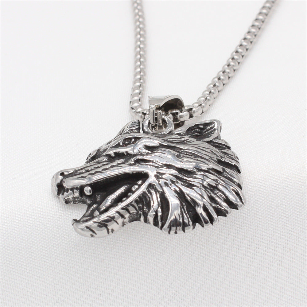 Stylish Titanium Steel Wolf Head Pendant for Men - Retro Hip Hop Design