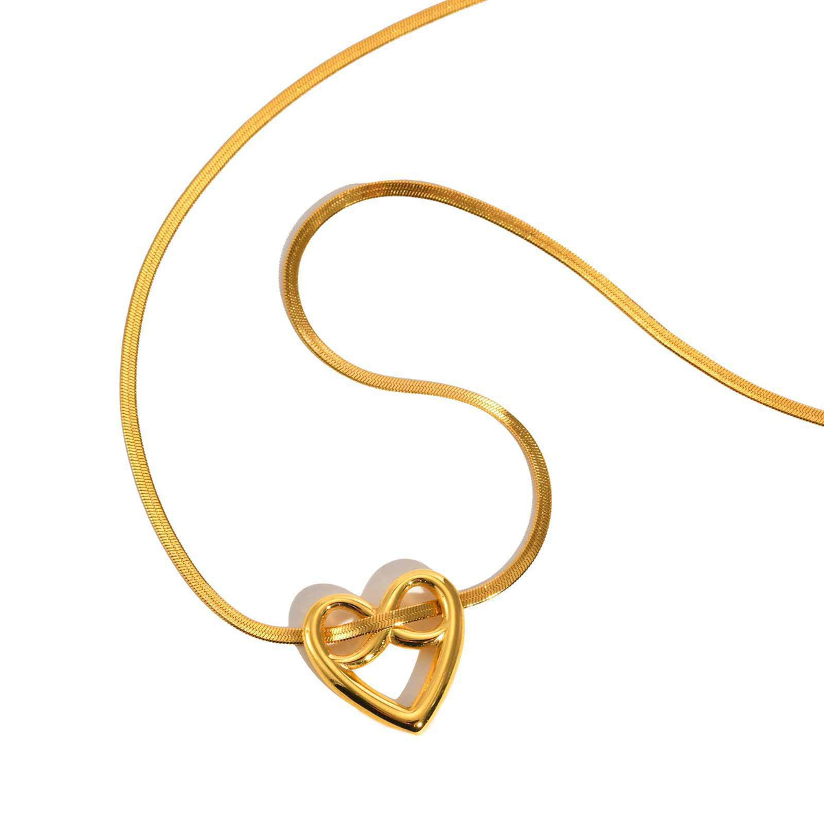 Stainless Steel Twisted Love Infinity Heart-Shaped Infinite Neck Chain Necklace Gold